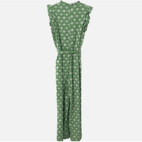 Greylin Women’s Embroidered Eyelet Smocked Ruffle Tie-Waist Jumpsuit Size S - Picture 3 of 4